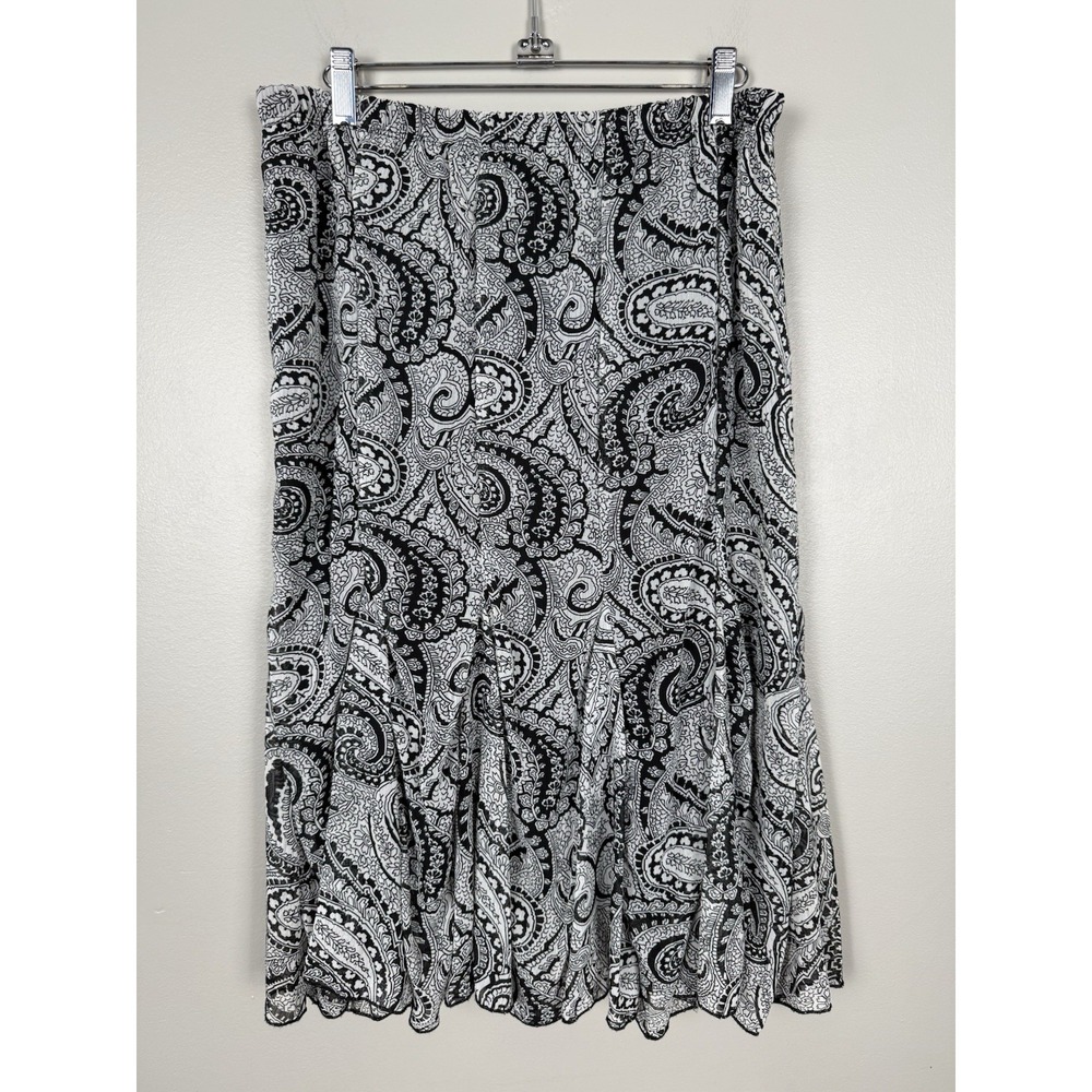 Kim Rogers Black White Floral Paisley Skirt Boho Hippie Whimsical Fairycore Midi